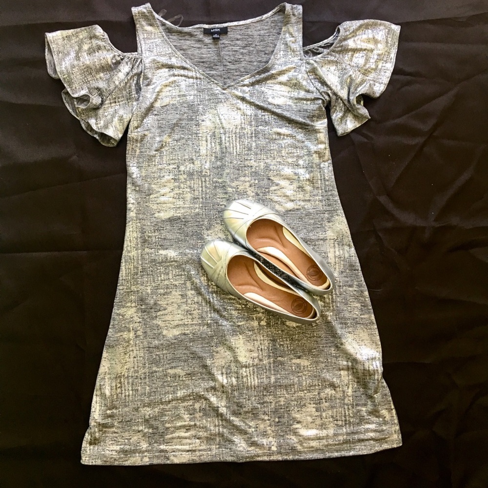 Msk Metallic Cold Shoulder Flutter Sleeve Dress - image 6